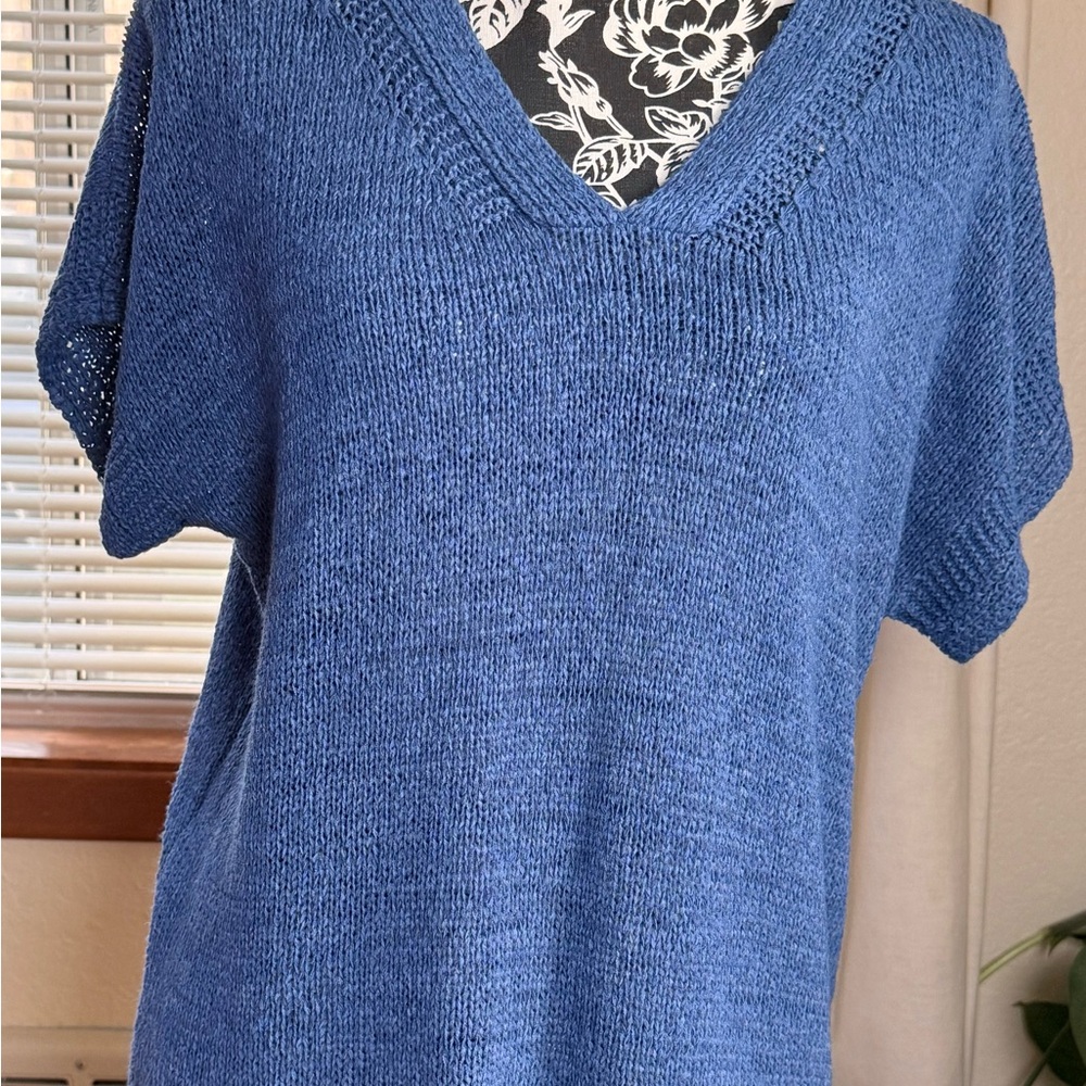 Cable & Gauge Women's Blue V-Neck Sweater Size L